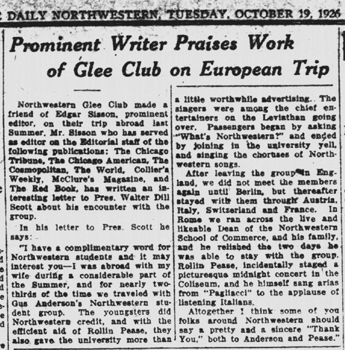 Daily Northwestern article_prominent writer praises Northwestern travelers