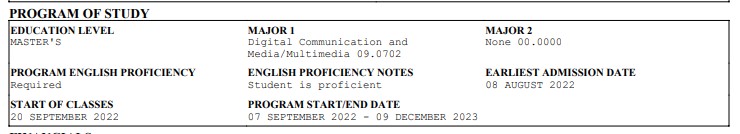 I-20 program of study section example