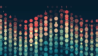 colorful circles, 1s, 0s