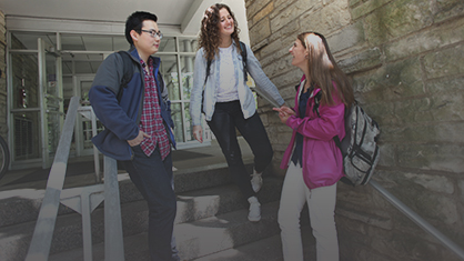 students outside res hall