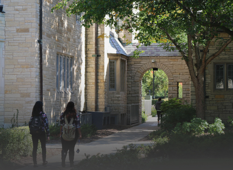 students walking through quad