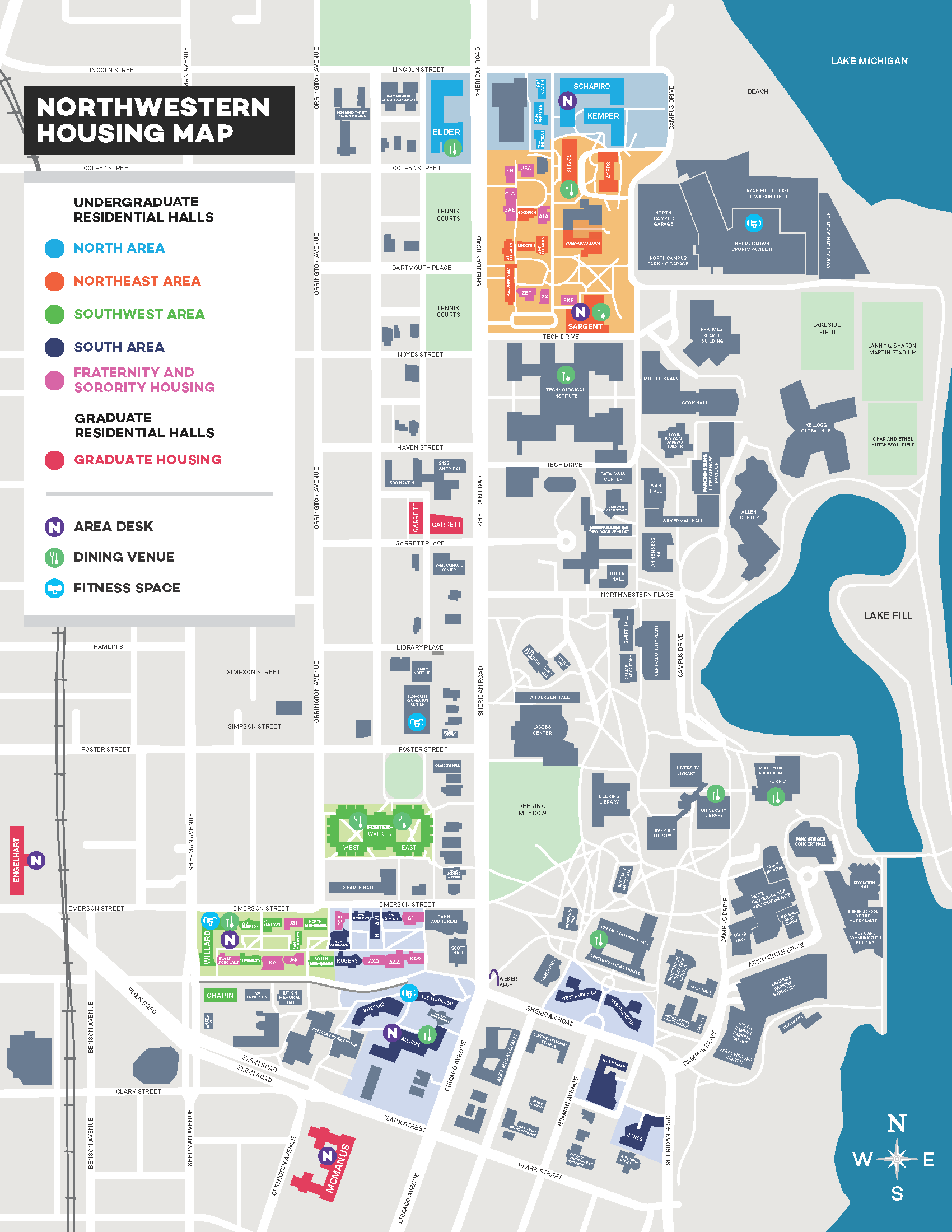 Map of Northwestern University residential buildings