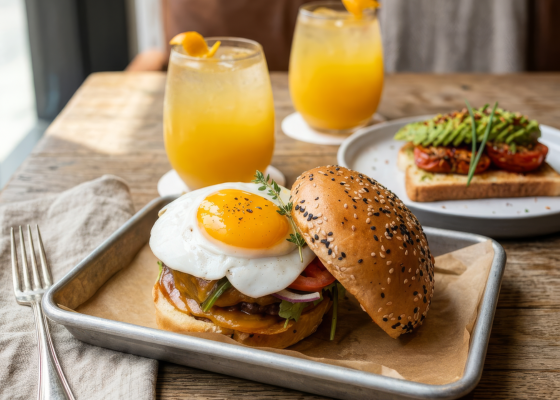 Brunch Burger on the table at Luna's Pub