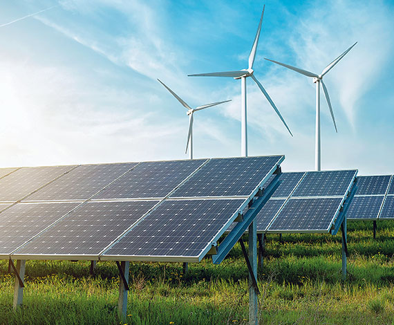 solar panels and wind turbines