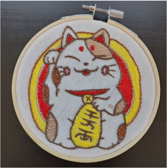 Embroidered Lucky Cat by Tia Ng Groce