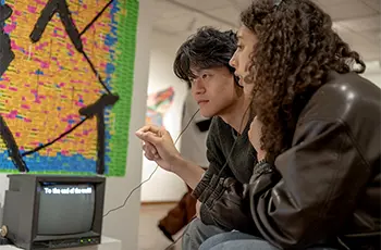 students at exhibit