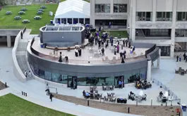 people on the terrace by Luna's Pub