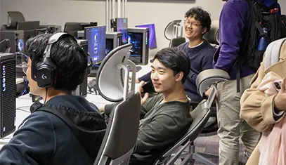 students playing a computer game in the lab