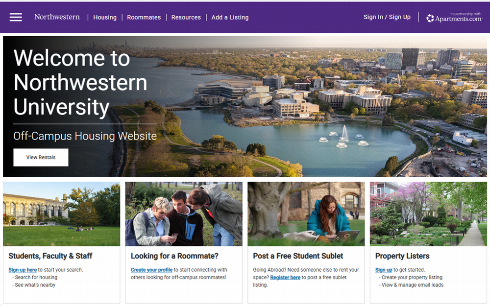 Image of the Off-Campus Housing website's homepage.