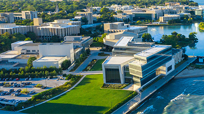 aerial view of Evanston campus buildings