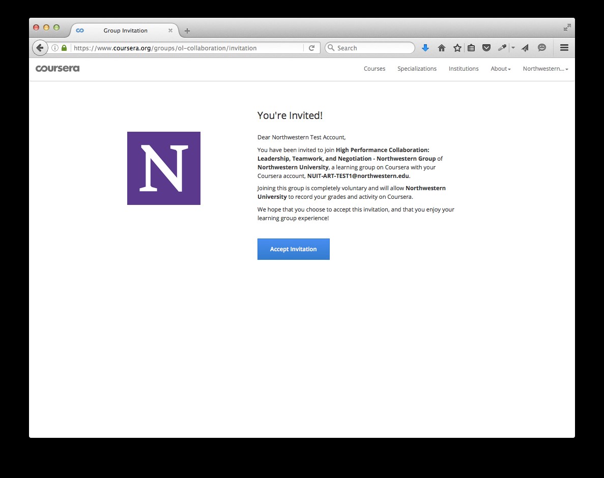 Coursera invited screen