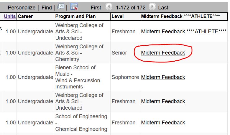 highlighting where the midterm feedback link is located