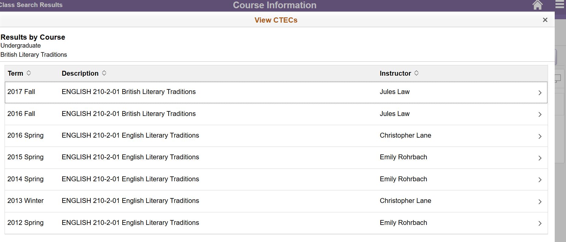view ctecs in class search