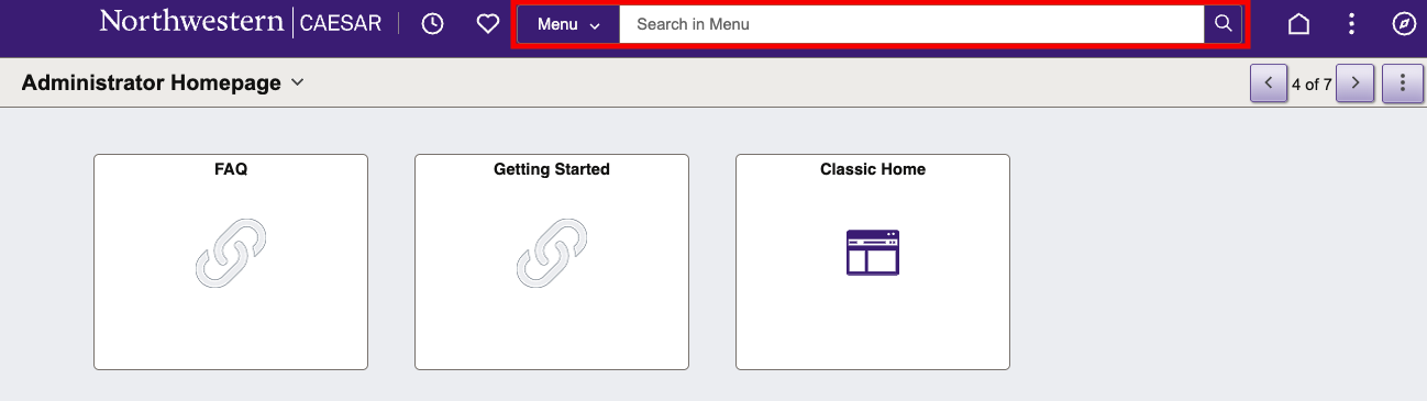 Administrator Homepage with search bar highlighted.