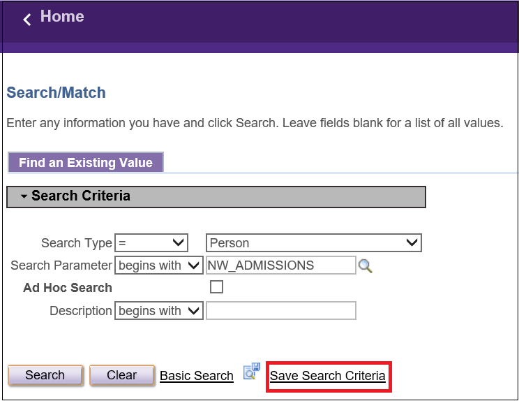 Save Search Criteria