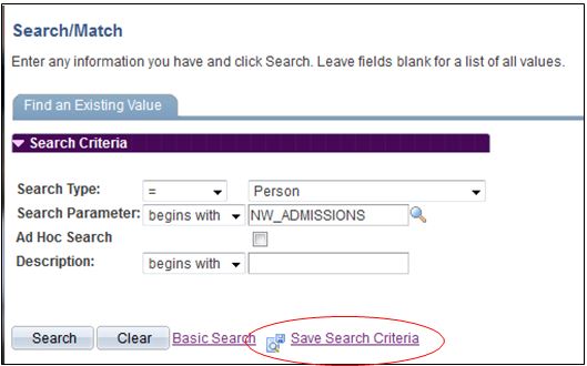 save search criteria link