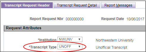 request transcript header page