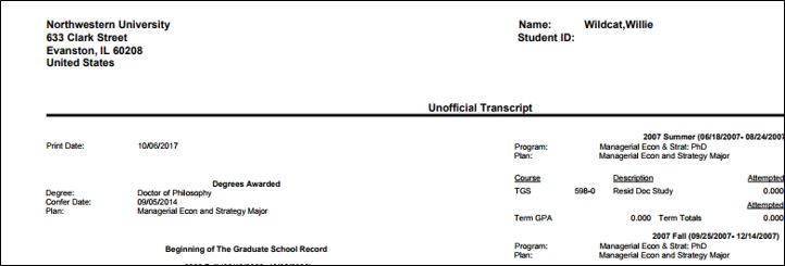 transcript PDF output