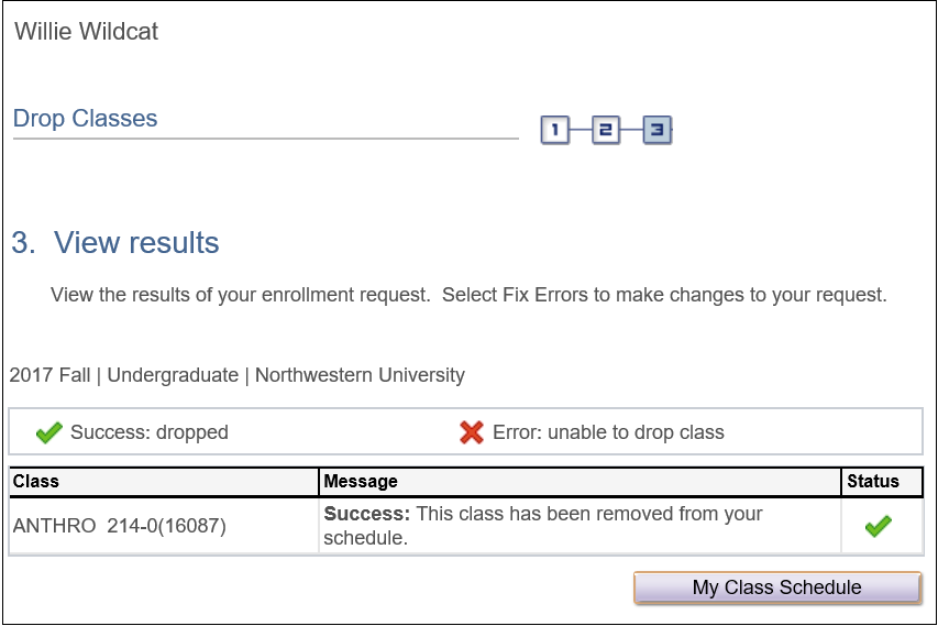 Drop Classes View Results