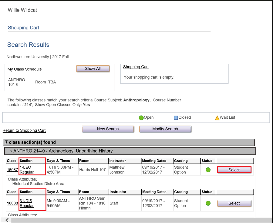 Enrollment Search Results