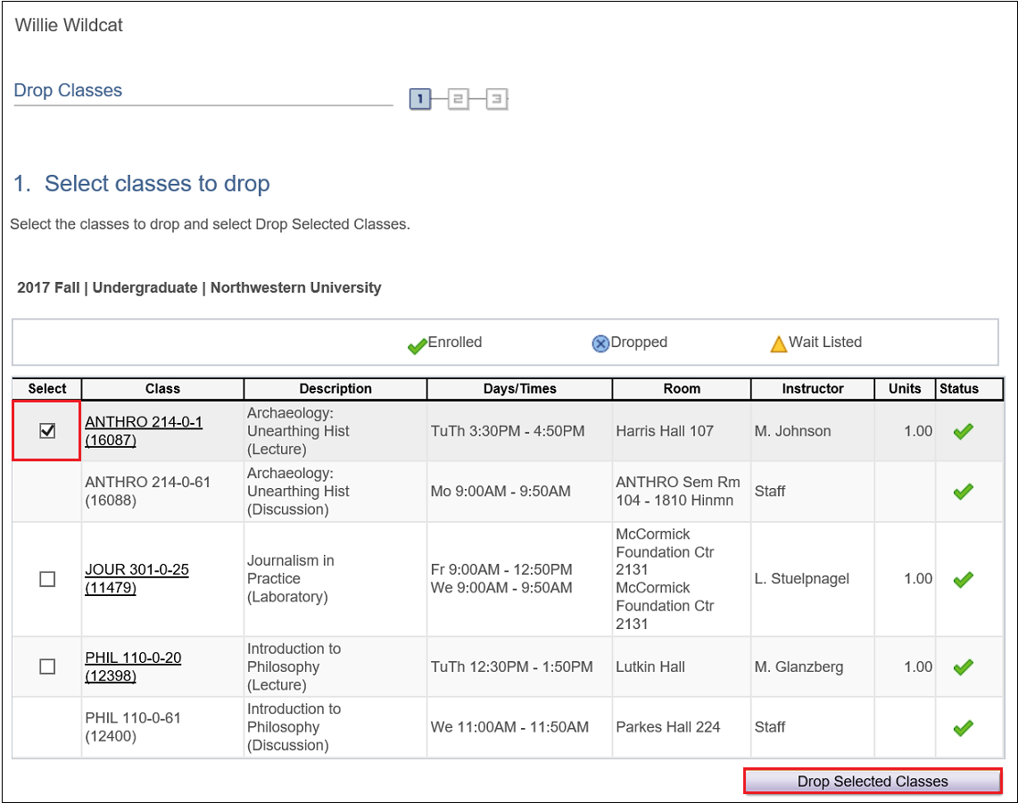 Drop Classes Page