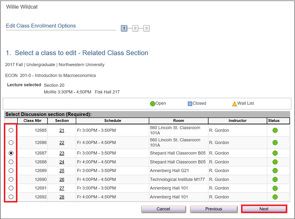 Select a class to edit