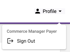 Commerce Manager profile dropdown