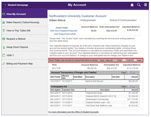 Northwestern University Customer Account