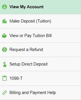 account settings nav for students