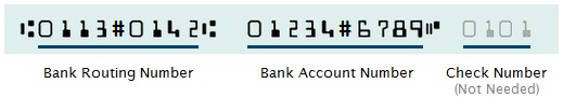 The account and routing number on the bottom of a check.