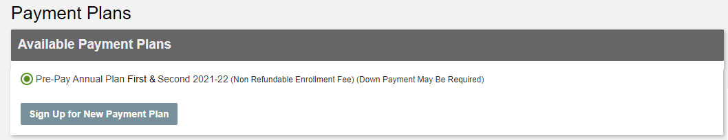 Annual payment plan with radio button to select