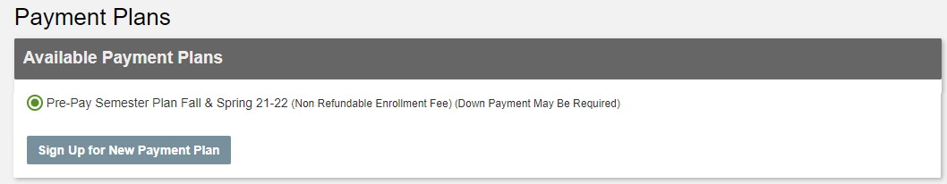 Available semester plan with radio button to select