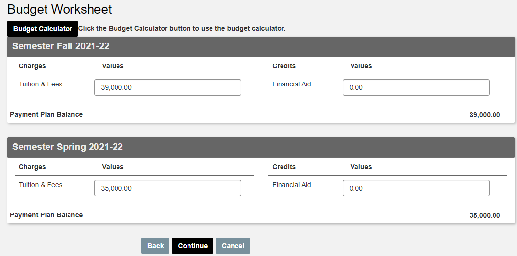 Budget worksheet