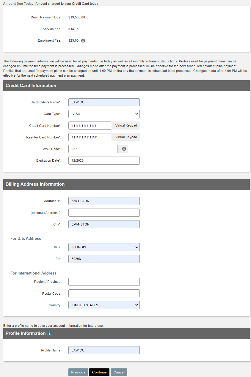 CC profile info and profile name