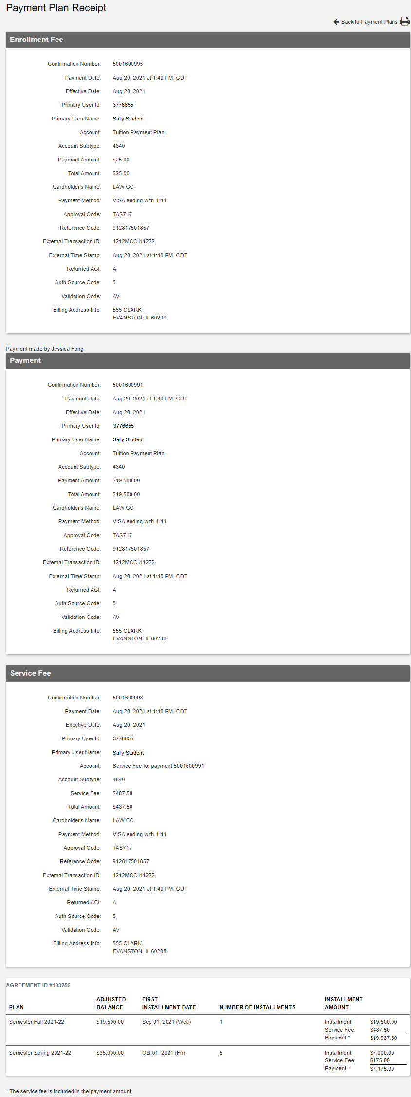 Plan receipt and unique ID