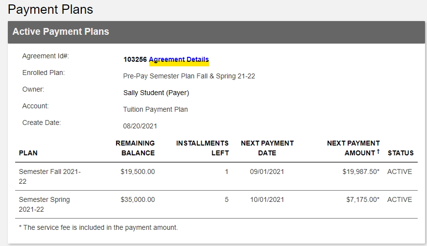 Click the Agreement ID# to expand the plan