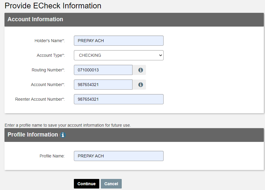 Provide echeck information