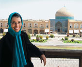 Sarah Forth, in Esfahan, Iran, looks out over Imam Khomeini Square from the porch of the Ali Qapu palace.