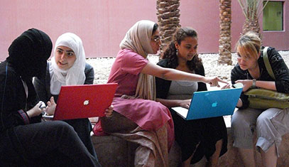 Students studying together in Qatar