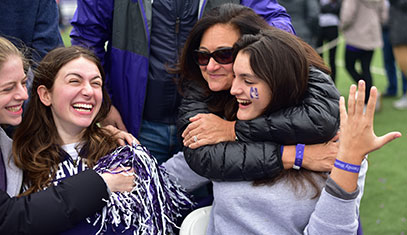 students and mom laughing