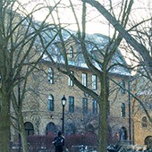 NU student walking on campus