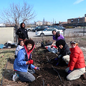 ASB students gardening in Chicago.