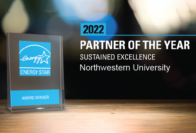 Energy Star Award and text that reads "2022 Partner of the Year - Sustained Excellence Northwestern University"