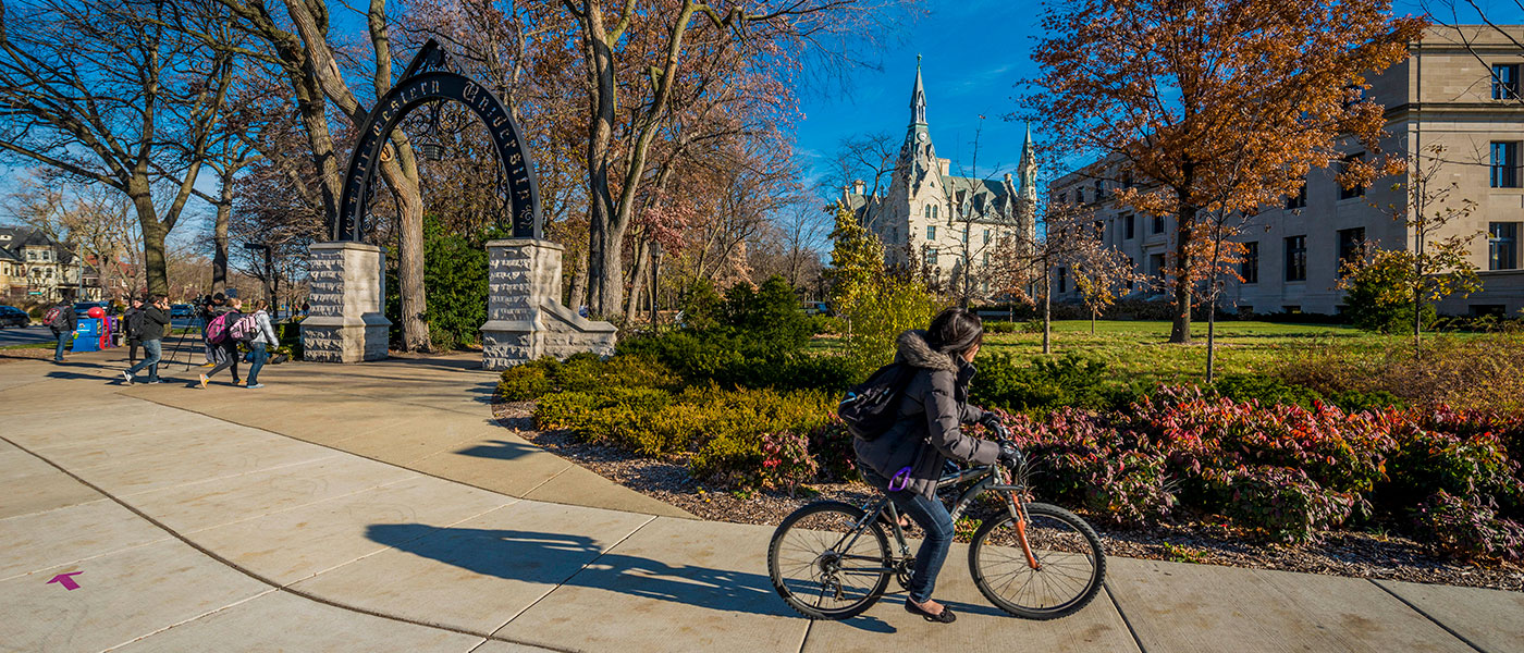 campus with cyclist 