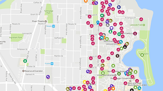 Campus map with icons on it