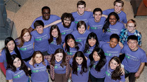 Students wearing purple Eco-Reps t-shirts