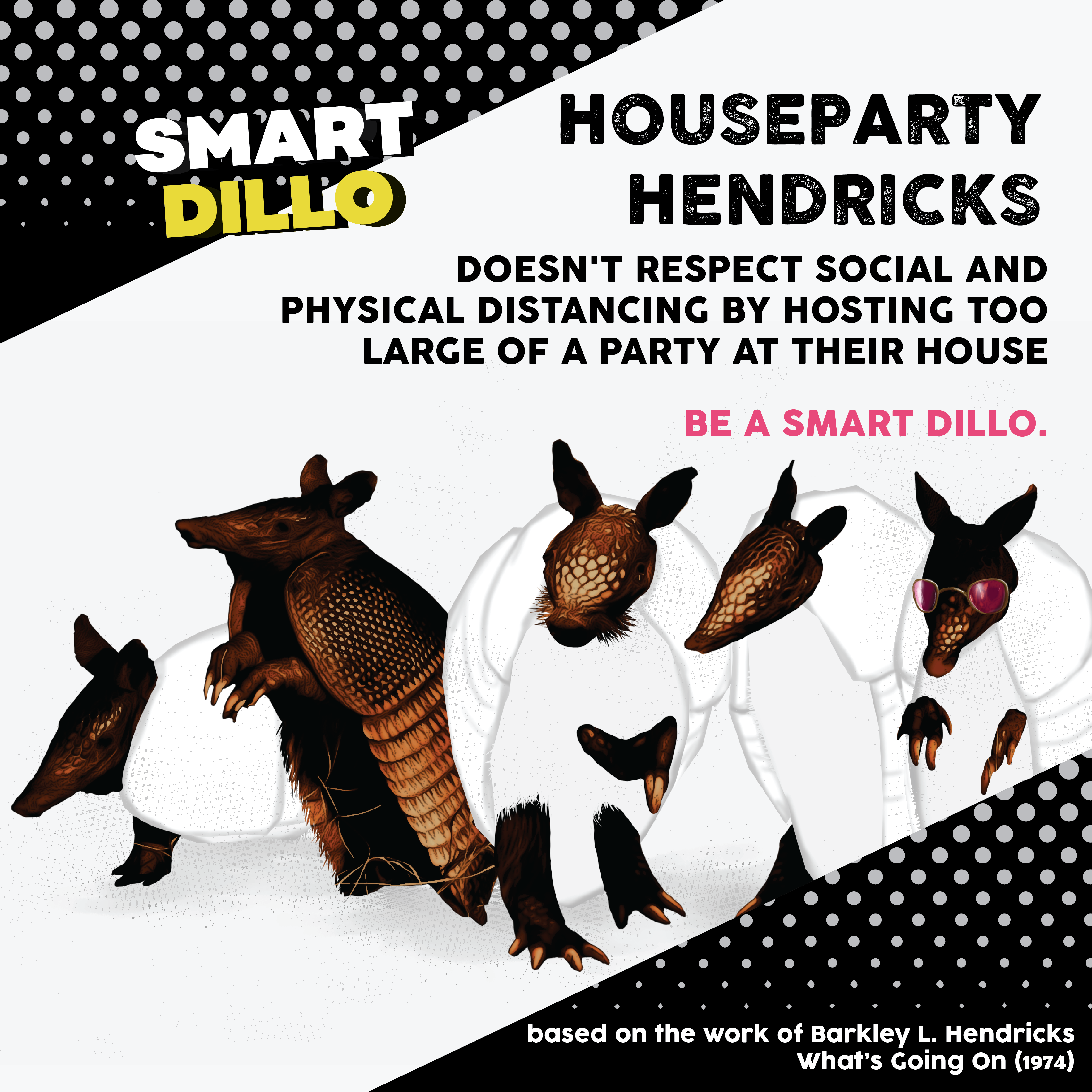 crowded party with dillos not distancing from each other