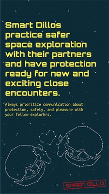 safer sex graphic dillo constellations with heart