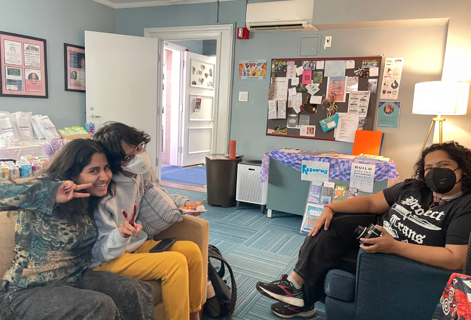 students hanging out at the women's center